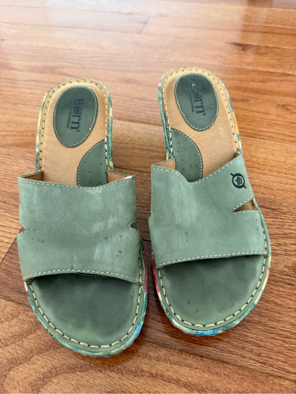 Born Sage Green Leather Slide Sandals